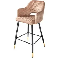 Invicta Design barkruk PARIS grijs fluweel met decoratieve quilting en gouden voetdoppen - 41515