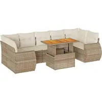vidaXL 8-delige Loungeset met kussens poly rattan beige