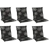 Beautissu Tuinkussens Lage Rug 100 x 50 cm - Set 6 x Kussen met print Zitkussen UV- Lichtecht Tuinstoelkussen - Flores zwart met palmbladeren
