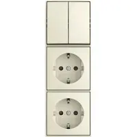 Busch Jaeger Opbouw 2x Wandcontactdoos met Randaarde KV + Serieschakelaar Crème