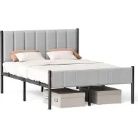 Vasagle Eenpersoonsbedframe met zacht hoofdbord en stevig metalen frame, 206,2 x 91,5 x 104 cm