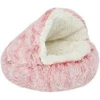 OEM Hondenbed rond, halfgesloten met kap. Geschikt voor kleine honden en katten. Wasbaar, antislip. Hondenmand met lange, dikke, warme pluis. Gefadeerde roze kleur. Diameter 60 cm