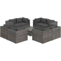 vidaXL 9-delige Loungeset met kussens poly rattan grijs