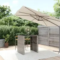 The Living Store De Living Store bartafel met glazen blad, grijs, 105x80x110 cm, gemaakt van polyrotan