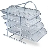 OEM Bureauorganizer, 4-laags, zilverkleurig, documentenhouder van mesh-materiaal