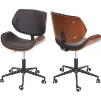 Mendler Bureaustoel -G25, draaistoel bureaustoel, gebogen notenhout look retro draaibaar in hoogte verstelbaar MVG ~ zwart-bruin