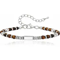 LGT JWLS Stalen Kralenarmband Tijgeroog Met Balkje