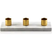Mondex Kerzenständer für 3 Kerzen, H4cm, goldfarben, auf einem Tablett