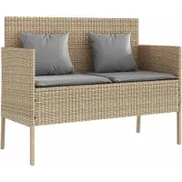 vidaXL Tuinbank met kussens poly rattan beige