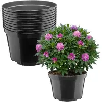 Garronda Set van 10 ronde kunststof kweekpotten met drainagegaten voor tuin (Zwart, Ø27 x 17,5 cm (7,5L)) GD-KW-RL