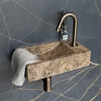 Saniclear Dark Emperador fontein met kraangat links 39x22x10cm