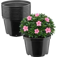 Garronda Set van 10 ronde kunststof kweekpotten met drainagegaten voor tuin (Zwart, Ø22 x 14,5 cm (4L)) GD-KW-RL