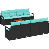vidaXL Tuinbank Set met kussen 9 pcs Zwart poly rattan