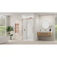 Van Rijn Products ST09300 Schuifdeur Met Helder Glas 180cm - Geborsteld Koper - Veiligheidsglas - Douche, Douchedeuren - 8720297317279