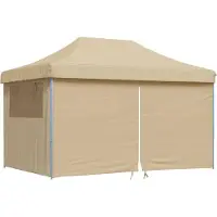 vidaXL Partytent inklapbaar pop-up met 4 zijwanden beige