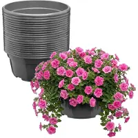 Garronda Set van 20 ronde kunststof plantenbakken met drainage (Anthraciet, Ø25 x 11,5 cm – 4,7 L) GD-KW-B-Anthracite