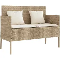 vidaXL Tuinbank met kussens poly rattan beige