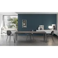 STONES Grote uitschuifbare tafel, met een antracietkleurige marmerlook melamineplaat, een zwart metalen frame, afmetingen 156/316 x 90 x 76 cm – Moderne eettafel
