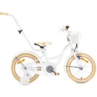 Sun baby Flower Bike Fiets voor een meisje van 4 tot 6 jaar, 16 inch Wit Beig, met fietsbel, zijwieltjes, duwstang en stuurmandje