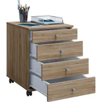 VCM Lona Ladekast voor kantoor , lade sectie, cassette op wielen met 4 lades Sonoma eiken decor.