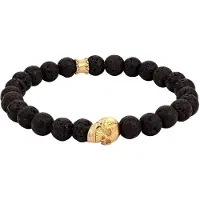 KUZZOI - Armband - Mannen doodskop Cool met lava kralen in 925 Sterling Zilver - Heren