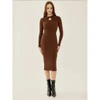 Hiccups for Kids Geribbelde Gebreide Midi-jurk met Choker Kraag