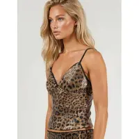 Busem Getailleerde Leoprint Sequinkam met V-hals