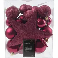 Christmas Decoration Kerstballen mixbox met piek 33-delig | granaatappel | kunststof/onbreekbaar | diverse maten