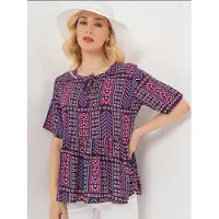 Big Dart Patroon Blouse met Ronde Hals en Strikdetail