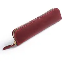 Markenlos Roodbruin lederen etui met 4 lussen en een rits