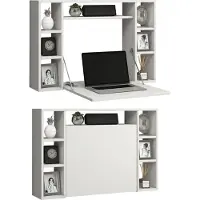 VCM Wandila bureau , laptopbureau aan de muur en 7 vakkenwit.