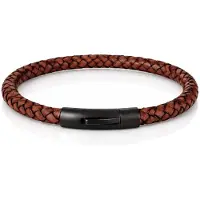 LGT JWLS LGT Jewels leren armband Stalen sluiting Bruin Zwart-23cm