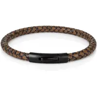 LGT JWLS LGT Jewels leren armband Stalen sluiting Donkerbruin Zwart-23cm