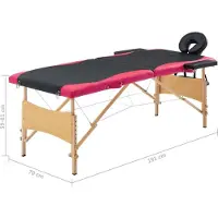 vidaXL Massagetafel inklapbaar 2 zones hout zwart en roze
