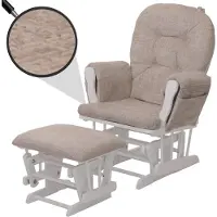 Mendler Relaxfauteuil -C76, schommelstoel met hocker stof chenille (465g/m²) Oeko-Tex ~ crème, frame wit