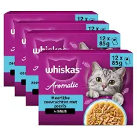 Whiskas 4x Kattenvoer Nat Aromatic Adult 1+ Zeevruchten Selectie Multipack 12x85 Gr