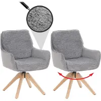 Mendler Set van 2 eetkamerstoelen -Q37, draaibare keukenstoel met automatische terugkeerfunctie, stof (680 g/m²) chenille, Oeko-Tex-gecertificeerd, hout MVG ~ grijs