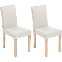CLP Set van 2 eetkamerstoelen Ina, kunstleer met houten frame, crème kleurig, frame in natuurlijke kleur