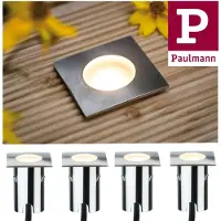 Paulmann Special MiniPlus inbouwspots voor vloer, vierkant, IP67, basis. 4x0,7W, 2700K, 12VA, 43x43mm, roestvrij staal