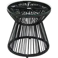 Aosom Ratten Beistelltisch Eisen, PE-Rattan, Glas Schwarz