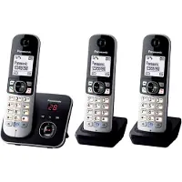 Panasonic KX-TG6823: Draadloos telefoonapparaat met lage stralingsuitstoot, ingebouwde antwoordapparaat, nummerweergave, 2 extra handsets, 15 uur spreektijd, 7 dagen stand-by, handsfree functie, DECT