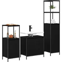 vidaXL Badkameraccessoireset, 3 stuks, zwart, eikenhoutlook