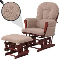 Mendler Relaxfauteuil -C76, schommelstoel fauteuil + hocker stof bouclé 480g/m² Oeko-Tex ~ bruin donker frame