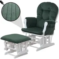 Mendler Relaxfauteuil -C76, schommelstoel schommelstoel met kruk stoffen koord 320g/m² Oeko-Tex ~ groen frame wit