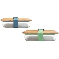 Cookut lunchbox uit glas met bamboe deksel en riem blauw