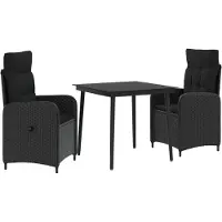 vidaXL Sofa Tafel Set 3 st Zwart PE rotan en poedergecoat staal