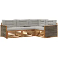 vidaXL Buiten bank set 4 st Naturel en lichtgrijs