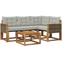 vidaXL Buiten bank set 5 st Naturel en lichtgrijs