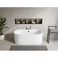Vente-unique Vrijstaand bad met kraan STEPONA - 195 L - 150 x 75 x 58 cm - Wit