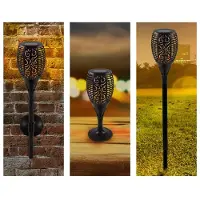 Svenska Living Tuinfakkel LED Solar Vlam 78cm Zwart zwart Kunststof Grondspie